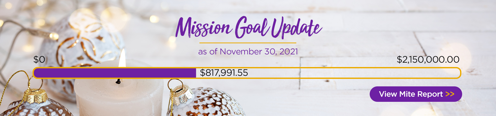 Mission Goal Update as of November 30, 2021. View Mite Report.
