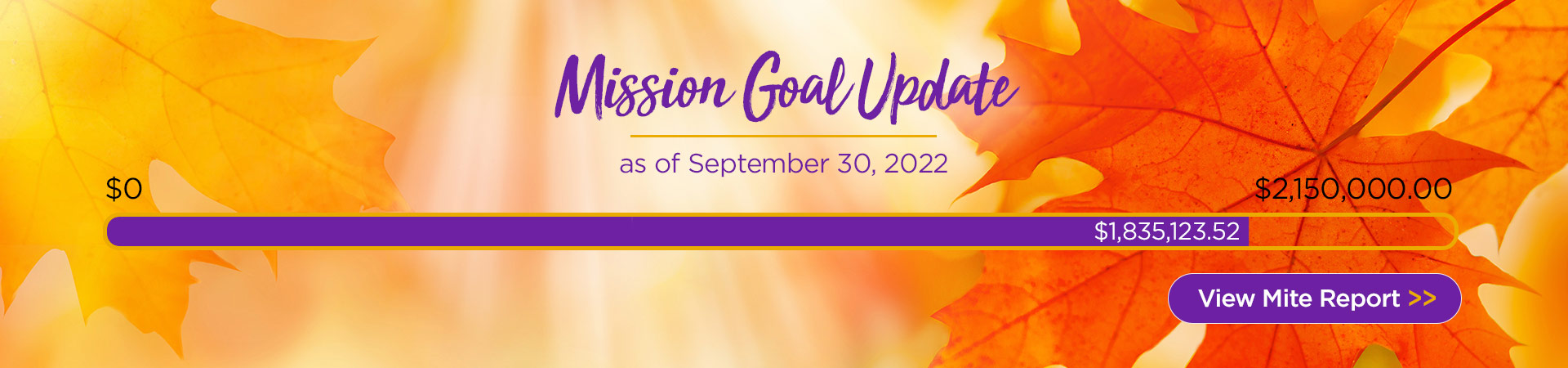 Mission Goal Update as of September 30, 2022. View Mite Report.